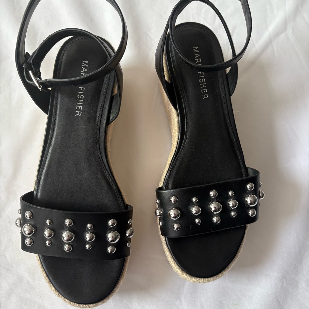 Marc Fisher Black Sandals with Silver Accents